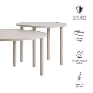 Modway Furniture Porta Nesting Round Aluminum Patio Coffee Tables Powder Coated Modern Outdoor Set Brown EEI-7610-KHA
