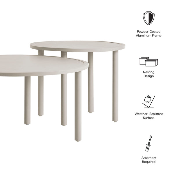 Modway Furniture Porta Nesting Round Aluminum Patio Coffee Tables Powder Coated Modern Outdoor Set Brown EEI-7610-KHA