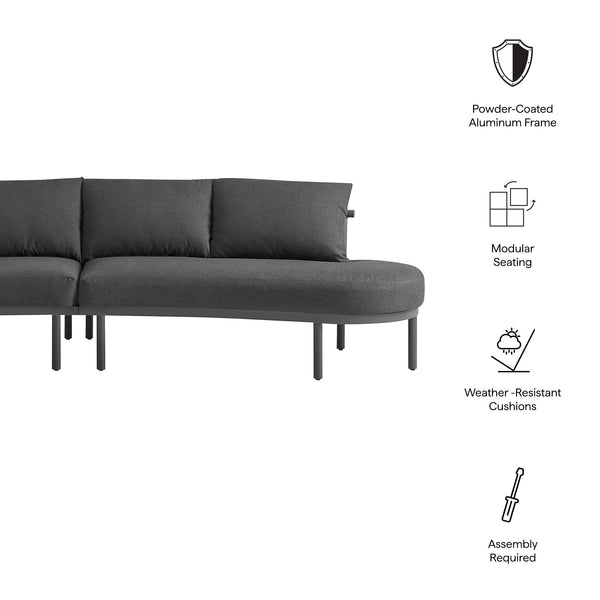 Modway Furniture Porta Modway Modular Outdoor Sofa Set with Woven Rope and Aluminum Frame Charcoal Anthracite EEI-7611-CHA-ANT