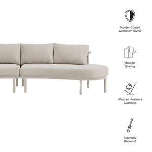 Modway Furniture Porta Modway Modular Outdoor Sofa Set with Woven Rope and Aluminum Frame Khaki Stone EEI-7611-KHA-STO