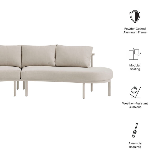 Modway Furniture Porta Modway Modular Outdoor Sofa Set with Woven Rope and Aluminum Frame Khaki Stone EEI-7611-KHA-STO