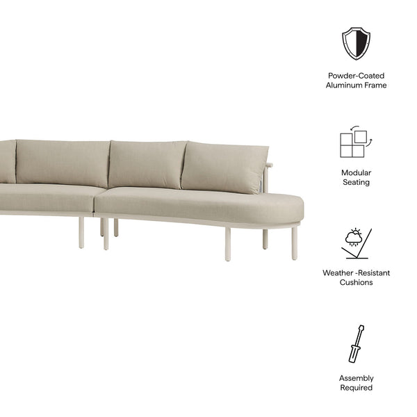 Modway Furniture Porta Modway 3 Piece Aluminum Rope Woven Outdoor Modular Sofa for Patio Decks Khaki / Stone EEI-7612-KHA-STO