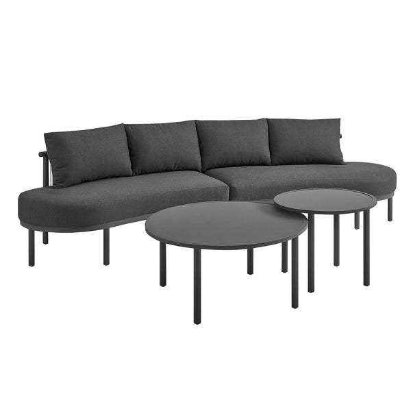 Modway Furniture Porta Outdoor Modular Sofa Set with Rope Weave Aluminum Frames and Nesting Tables Charcoal Anthracite EEI-7613-CHA-ANT