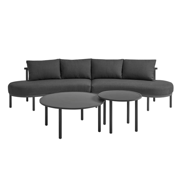 Modway Furniture Porta Outdoor Modular Sofa Set with Rope Weave Aluminum Frames and Nesting Tables Charcoal Anthracite EEI-7613-CHA-ANT