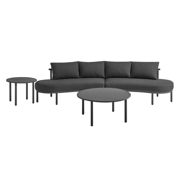 Modway Furniture Porta Outdoor Modular Sofa Set with Rope Weave Aluminum Frames and Nesting Tables Charcoal Anthracite EEI-7613-CHA-ANT