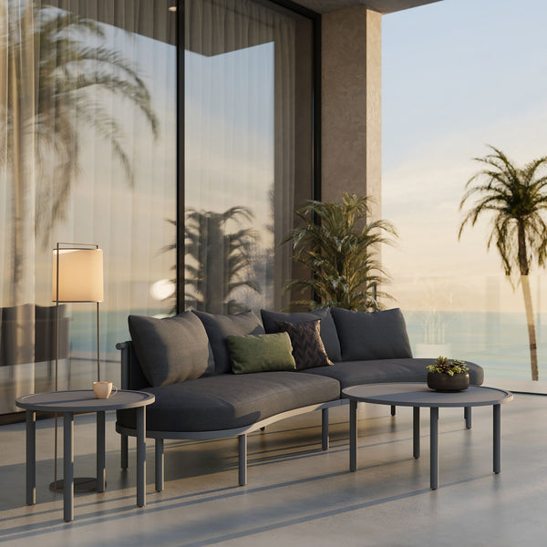 Modway Furniture Porta Outdoor Modular Sofa Set with Rope Weave Aluminum Frames and Nesting Tables Charcoal Anthracite EEI-7613-CHA-ANT