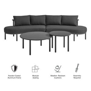 Modway Furniture Porta Outdoor Modular Sofa Set with Rope Weave Aluminum Frames and Nesting Tables Charcoal Anthracite EEI-7613-CHA-ANT