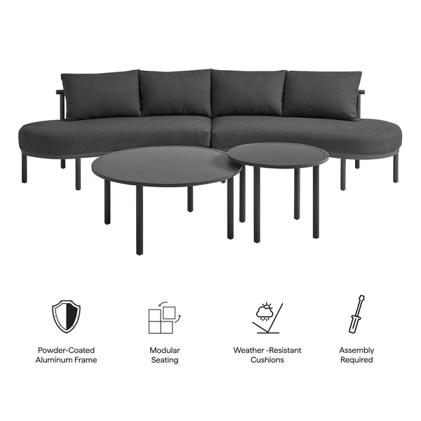 Modway Furniture Porta Outdoor Modular Sofa Set with Rope Weave Aluminum Frames and Nesting Tables Charcoal Anthracite EEI-7613-CHA-ANT