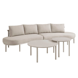 Modway Furniture Porta Outdoor Modular Sofa Set with Rope Weave Aluminum Frames and Nesting Tables Khaki Stone EEI-7613-KHA-STO