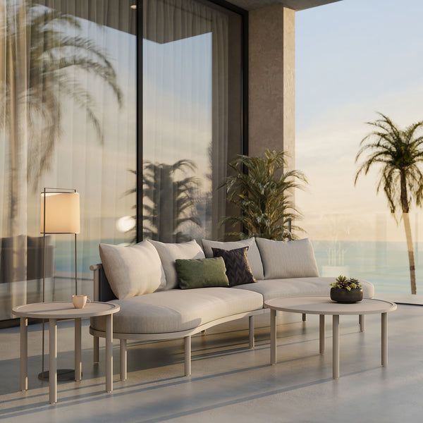 Modway Furniture Porta Outdoor Modular Sofa Set with Rope Weave Aluminum Frames and Nesting Tables Khaki Stone EEI-7613-KHA-STO
