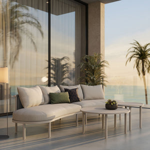 Modway Furniture Porta Outdoor Modular Sofa Set with Rope Weave Aluminum Frames and Nesting Tables Khaki Stone EEI-7613-KHA-STO