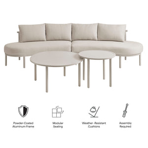 Modway Furniture Porta Outdoor Modular Sofa Set with Rope Weave Aluminum Frames and Nesting Tables Khaki Stone EEI-7613-KHA-STO