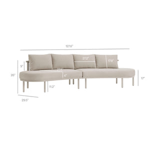 Modway Furniture Porta Outdoor Modular Sofa Set with Rope Weave Aluminum Frames and Nesting Tables Khaki Stone EEI-7613-KHA-STO