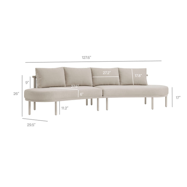 Modway Furniture Porta Outdoor Modular Sofa Set with Rope Weave Aluminum Frames and Nesting Tables Khaki Stone EEI-7613-KHA-STO