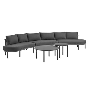 Modway Furniture Porta Modway 5 Piece Modular Outdoor Aluminum Sofa Set with Woven Rope Texture Charcoal / Anthracite EEI-7614-CHA-ANT