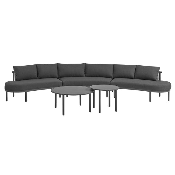 Modway Furniture Porta Modway 5 Piece Modular Outdoor Aluminum Sofa Set with Woven Rope Texture Charcoal / Anthracite EEI-7614-CHA-ANT