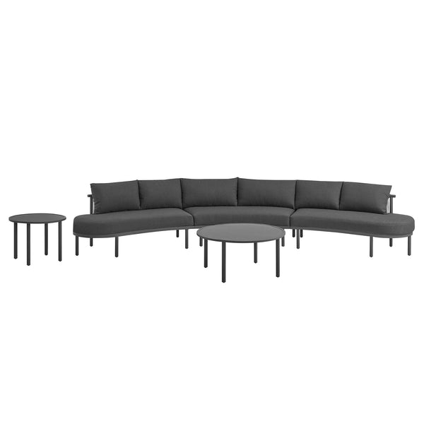 Modway Furniture Porta Modway 5 Piece Modular Outdoor Aluminum Sofa Set with Woven Rope Texture Charcoal / Anthracite EEI-7614-CHA-ANT