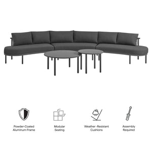 Modway Furniture Porta Modway 5 Piece Modular Outdoor Aluminum Sofa Set with Woven Rope Texture Charcoal / Anthracite EEI-7614-CHA-ANT