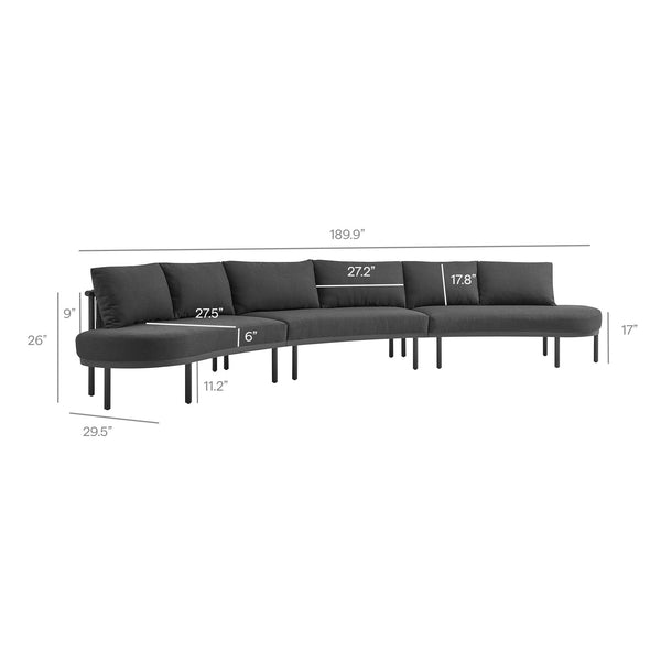 Modway Furniture Porta Modway 5 Piece Modular Outdoor Aluminum Sofa Set with Woven Rope Texture Charcoal / Anthracite EEI-7614-CHA-ANT