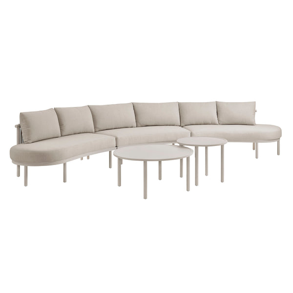 Modway Furniture Porta Modway 5 Piece Modular Outdoor Aluminum Sofa Set with Woven Rope Texture Khaki / Stone EEI-7614-KHA-STO