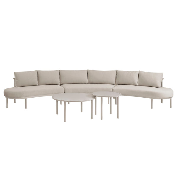 Modway Furniture Porta Modway 5 Piece Modular Outdoor Aluminum Sofa Set with Woven Rope Texture Khaki / Stone EEI-7614-KHA-STO