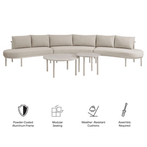 Modway Furniture Porta Modway 5 Piece Modular Outdoor Aluminum Sofa Set with Woven Rope Texture Khaki / Stone EEI-7614-KHA-STO