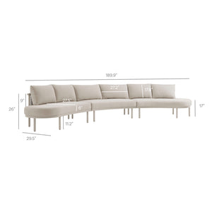 Modway Furniture Porta Modway 5 Piece Modular Outdoor Aluminum Sofa Set with Woven Rope Texture Khaki / Stone EEI-7614-KHA-STO