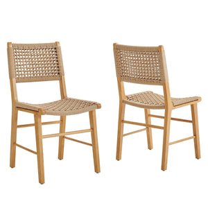 Modway Furniture Tindra Open Weave Rattan Dining Chairs Set of 2 with Solid Rubberwood Legs Natural EEI-7615-NAT
