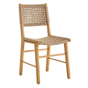 Modway Furniture Tindra Open Weave Rattan Dining Chairs Set of 2 with Solid Rubberwood Legs Natural EEI-7615-NAT