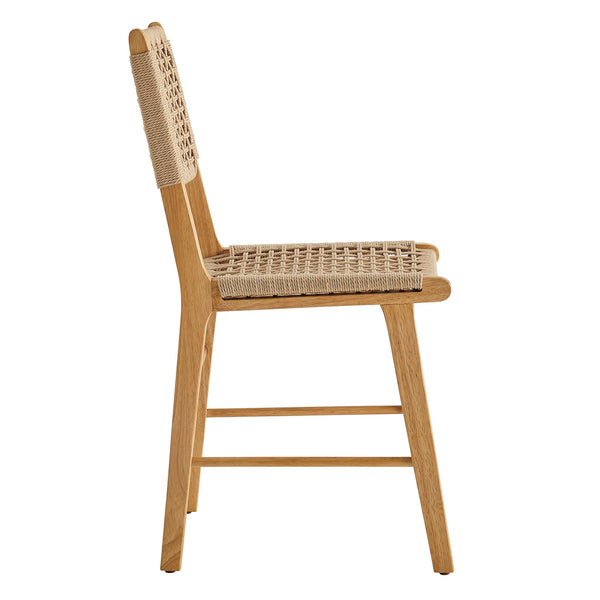 Modway Furniture Tindra Open Weave Rattan Dining Chairs Set of 2 with Solid Rubberwood Legs Natural EEI-7615-NAT