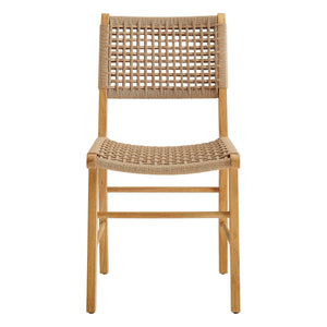 Modway Furniture Tindra Open Weave Rattan Dining Chairs Set of 2 with Solid Rubberwood Legs Natural EEI-7615-NAT