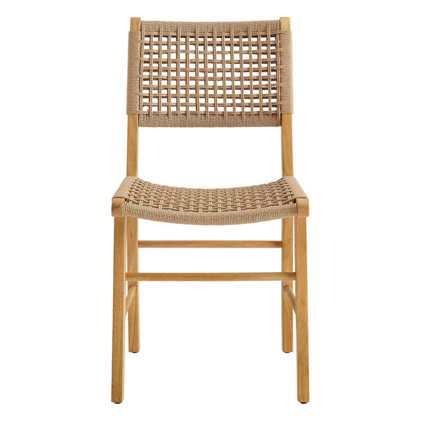 Modway Furniture Tindra Open Weave Rattan Dining Chairs Set of 2 with Solid Rubberwood Legs Natural EEI-7615-NAT