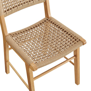 Modway Furniture Tindra Open Weave Rattan Dining Chairs Set of 2 with Solid Rubberwood Legs Natural EEI-7615-NAT