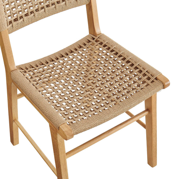 Modway Furniture Tindra Open Weave Rattan Dining Chairs Set of 2 with Solid Rubberwood Legs Natural EEI-7615-NAT