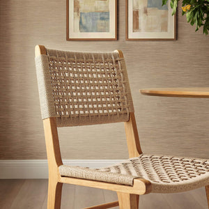 Modway Furniture Tindra Open Weave Rattan Dining Chairs Set of 2 with Solid Rubberwood Legs Natural EEI-7615-NAT