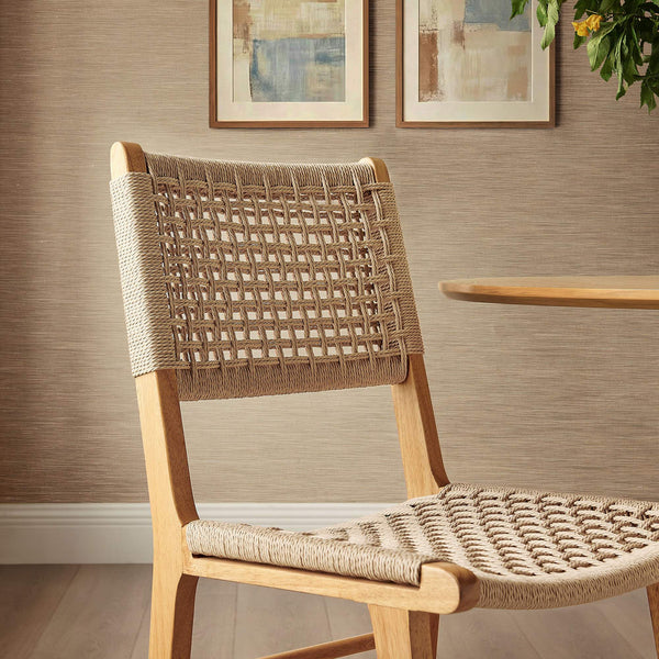 Modway Furniture Tindra Open Weave Rattan Dining Chairs Set of 2 with Solid Rubberwood Legs Natural EEI-7615-NAT