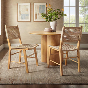 Modway Furniture Tindra Open Weave Rattan Dining Chairs Set of 2 with Solid Rubberwood Legs Natural EEI-7615-NAT