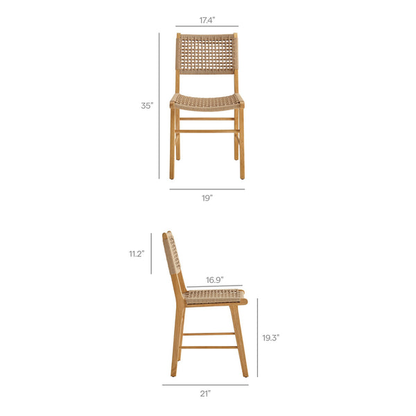 Modway Furniture Tindra Open Weave Rattan Dining Chairs Set of 2 with Solid Rubberwood Legs Natural EEI-7615-NAT