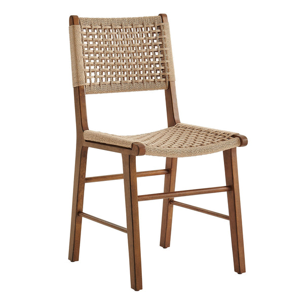 Modway Furniture Tindra Open Weave Rattan Dining Chairs Set of 2 with Solid Rubberwood Legs Walnut EEI-7615-WAL