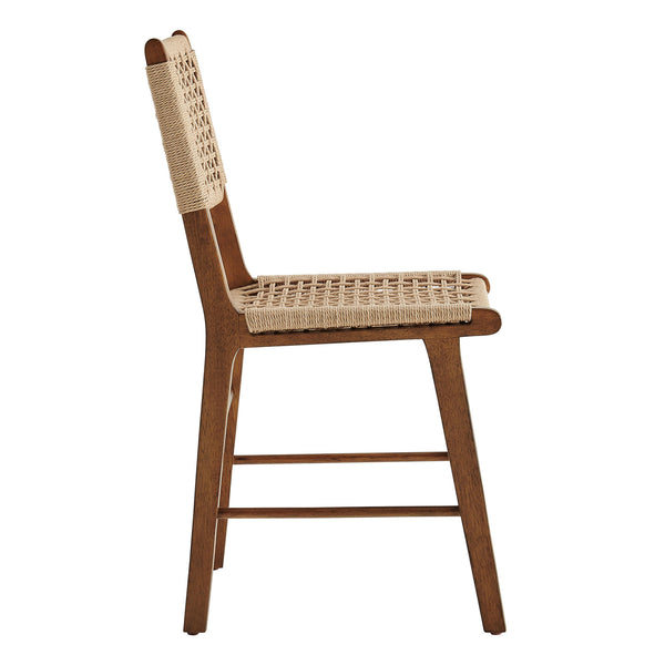 Modway Furniture Tindra Open Weave Rattan Dining Chairs Set of 2 with Solid Rubberwood Legs Walnut EEI-7615-WAL
