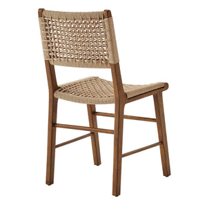 Modway Furniture Tindra Open Weave Rattan Dining Chairs Set of 2 with Solid Rubberwood Legs Walnut EEI-7615-WAL