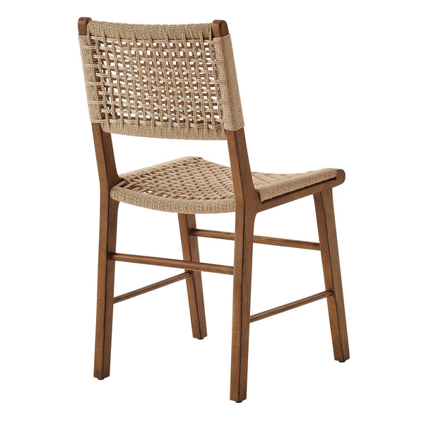 Modway Furniture Tindra Open Weave Rattan Dining Chairs Set of 2 with Solid Rubberwood Legs Walnut EEI-7615-WAL