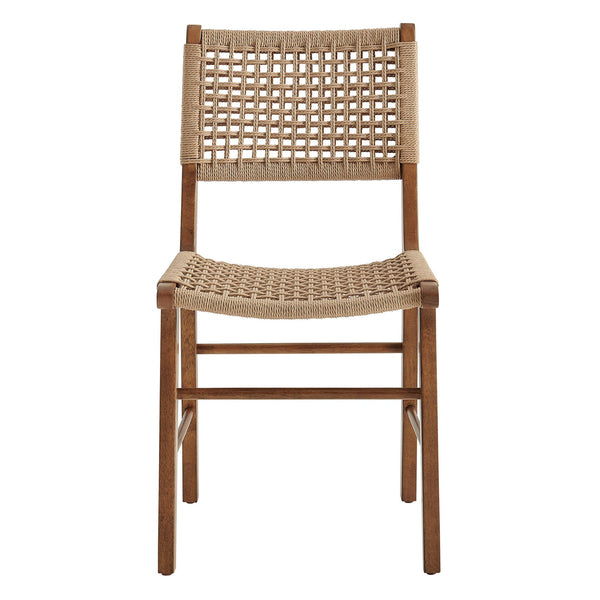 Modway Furniture Tindra Open Weave Rattan Dining Chairs Set of 2 with Solid Rubberwood Legs Walnut EEI-7615-WAL