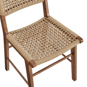 Modway Furniture Tindra Open Weave Rattan Dining Chairs Set of 2 with Solid Rubberwood Legs Walnut EEI-7615-WAL