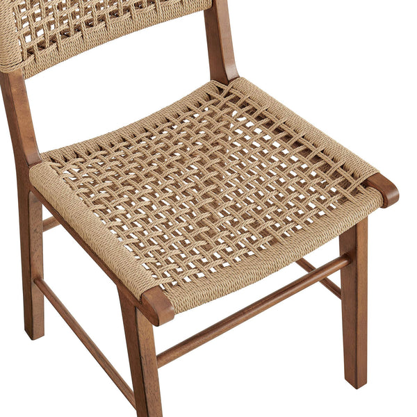 Modway Furniture Tindra Open Weave Rattan Dining Chairs Set of 2 with Solid Rubberwood Legs Walnut EEI-7615-WAL