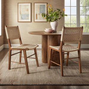 Modway Furniture Tindra Open Weave Rattan Dining Chairs Set of 2 with Solid Rubberwood Legs Walnut EEI-7615-WAL