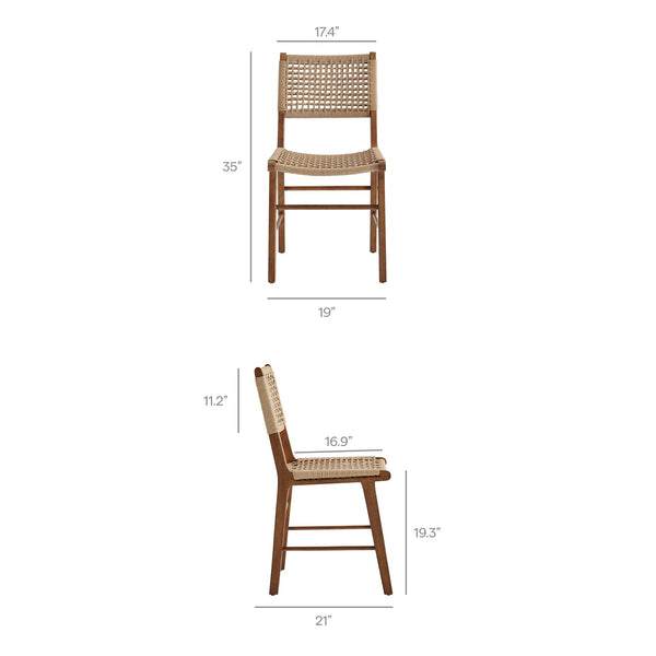 Modway Furniture Tindra Open Weave Rattan Dining Chairs Set of 2 with Solid Rubberwood Legs Walnut EEI-7615-WAL