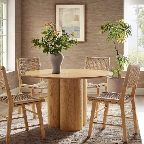 Modway Furniture Renwick Round Pedestal Dining Table with Cloverleaf Base Seats Four in Style Oak EEI-7616-OAK