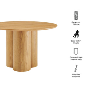 Modway Furniture Renwick Round Pedestal Dining Table with Cloverleaf Base Seats Four in Style Oak EEI-7616-OAK