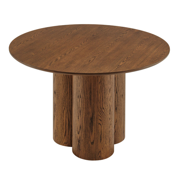Modway Furniture Renwick Round Pedestal Dining Table with Cloverleaf Base Seats Four in Style Walnut EEI-7616-WAL